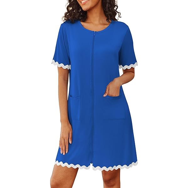 chinese dress ladies Zip Up Robes for Women Short Sleeve Zipper House Coat Short Bathrobes  Lightweight Ladies Nightgown with Pocket S-XXL(Small,Black) at Amazon  Women's Clothing store