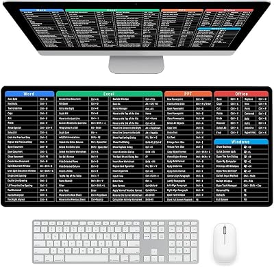 Lotvic Excel Shortcuts Mouse Mat 80x30cm Large Non-Slip Desk Pad