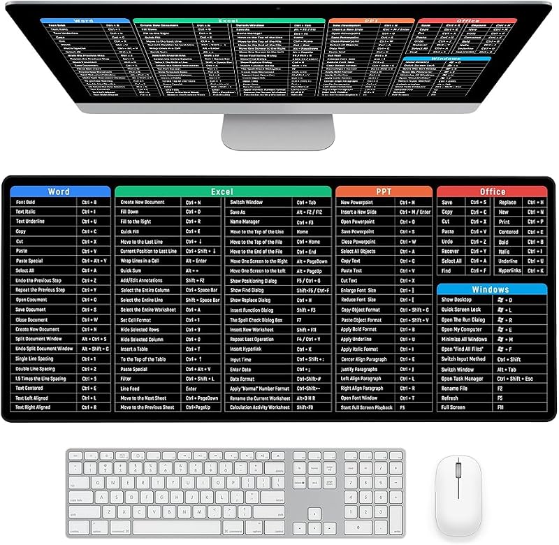 Lotvic Excel Shortcuts Mouse Mat 80x30cm Large Non-Slip Desk Pad