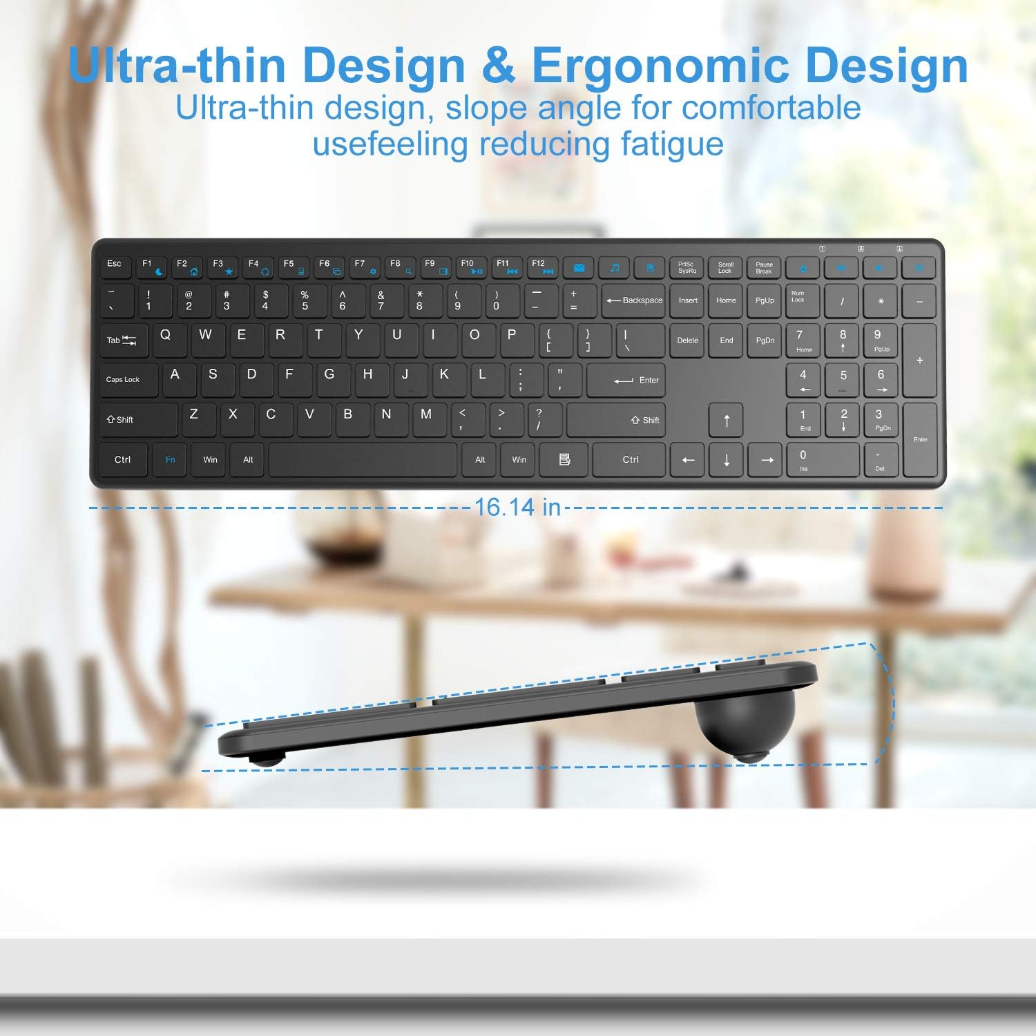 Wireless Keyboard and Mouse Combo, WisFox 2.4G Full-Size Slim Thin Wireless Keyboard Mouse for Windows, Computer, Desktop, PC, Laptop Mac: Computers & Accessories