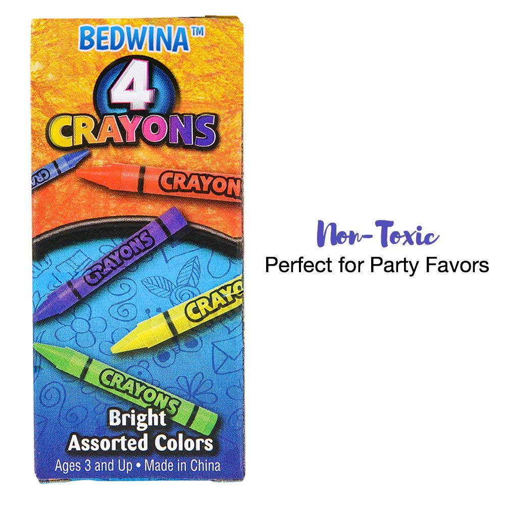 Bedwina Bulk Crayons - 576 Crayons - Case of 144 4-Packs, Premium Colors Bulk School Supplies for Kids and Toddlers Non-Toxic for Party Favors, Restaurants, Goody Bags, Stocking Stuffers