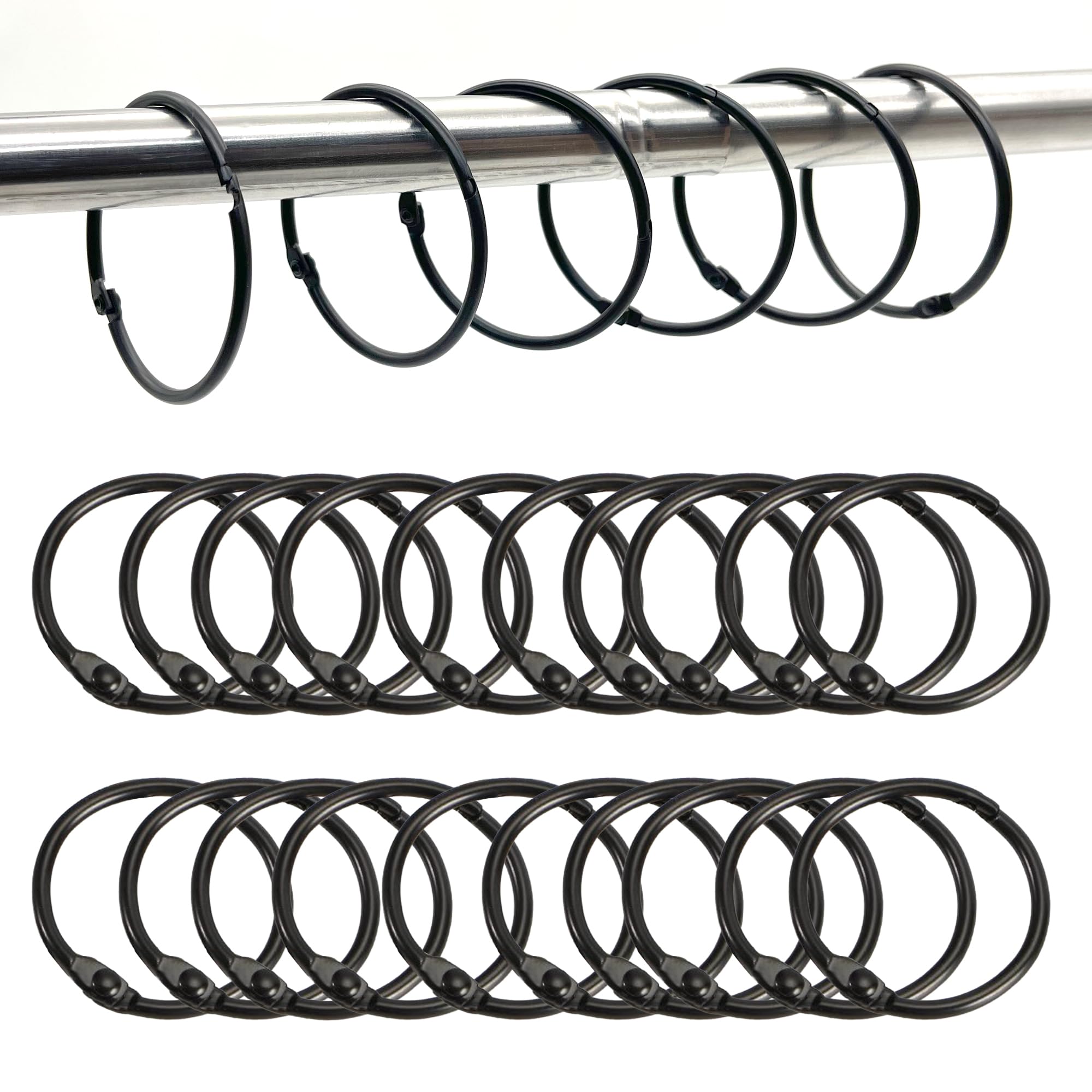 duoyif 50 mm 20 Pieces Ring Binding Rings Book Ring Round Carabiner Open Metal Ring for Curtain Rings Key Rings Paper Scrapbooking Rings (Black, 50 mm)