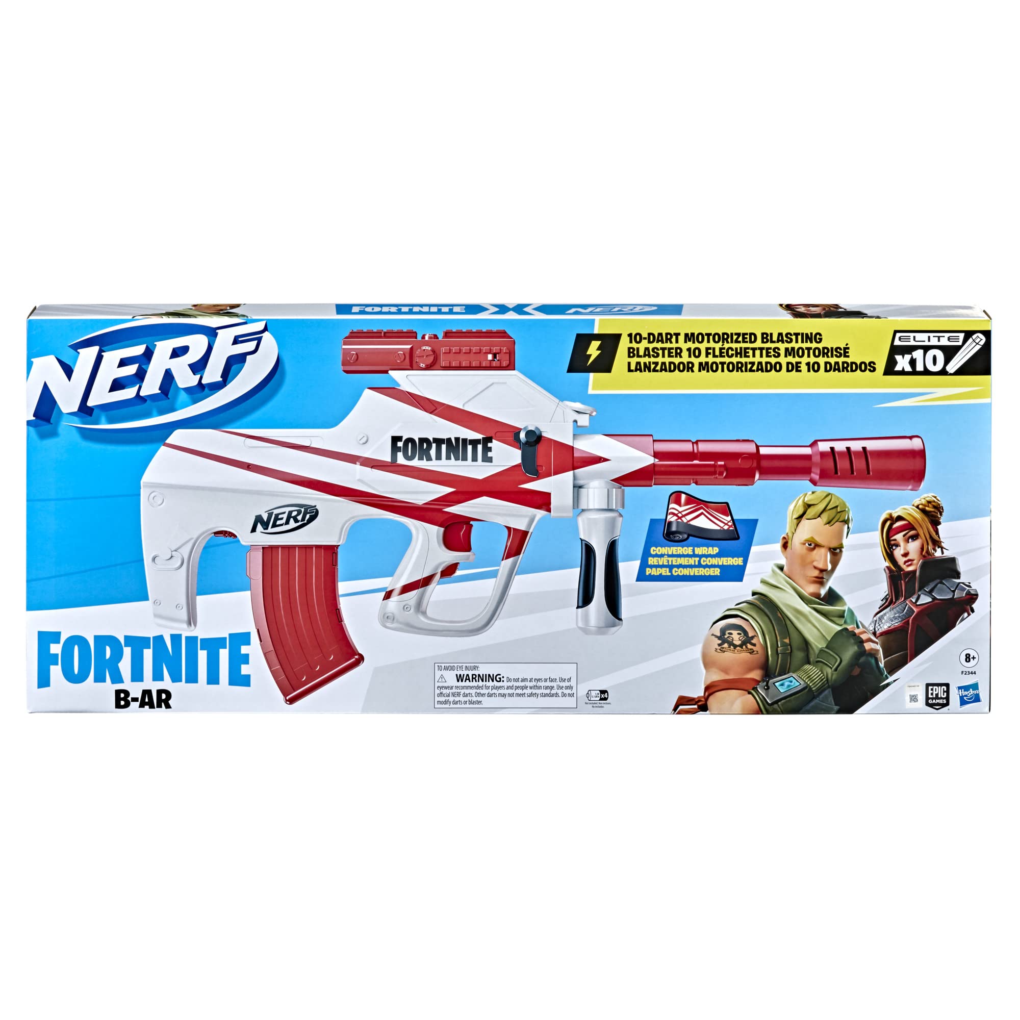 Nerf Fortnite B-AR Motorized Dart Blaster -- Fortnite Converge Wrap, Motorized 10-Dart Blasting, 10-Dart Clip, 10 Official Nerf Elite Darts