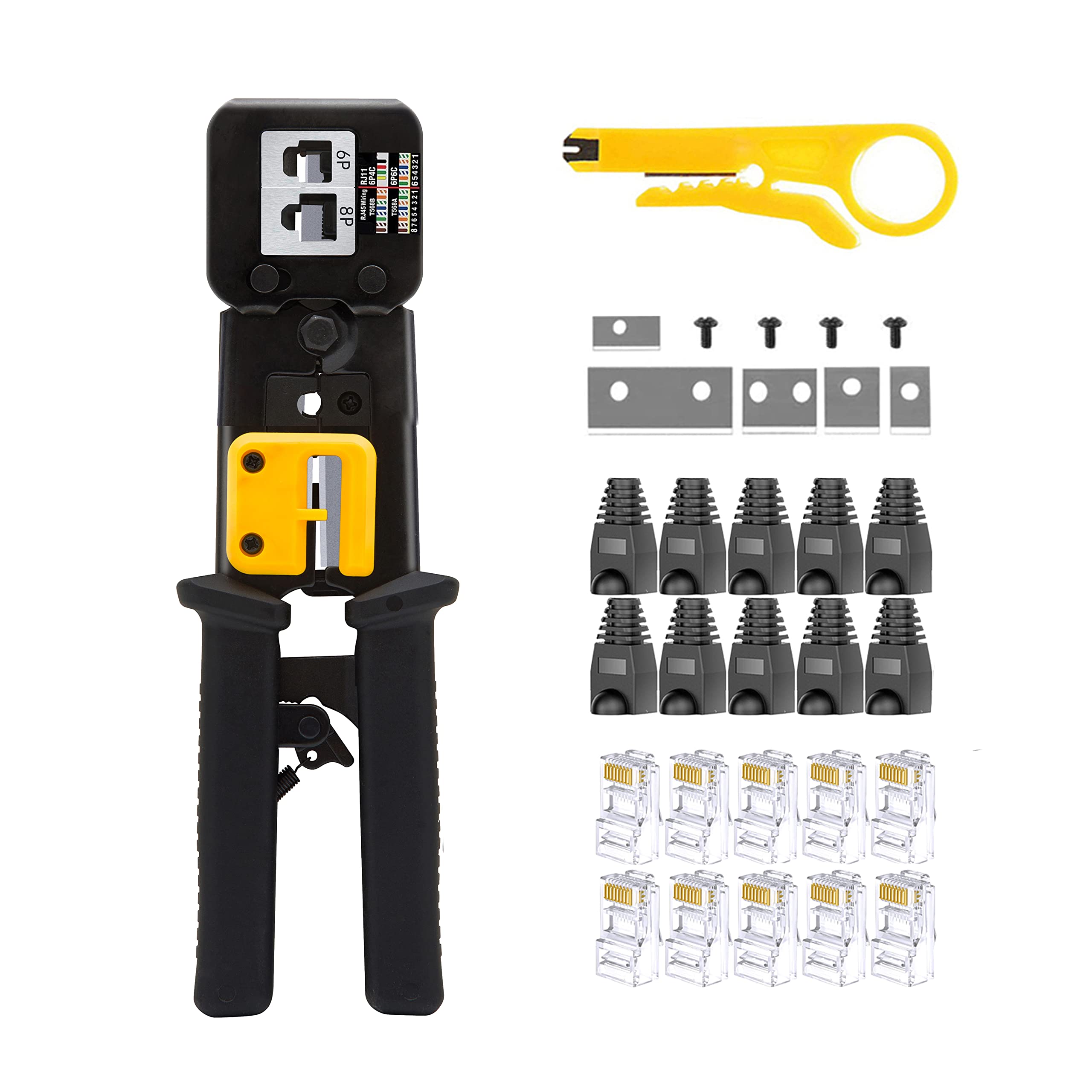 MAYLINE RJ45 Crimp Tool, Crimper CAT5 CAT6 Network Cable Plug Crimping Cutter for RJ11/RJ12, Wire Stripper for Regular End-Pass Through and Telephone Cables Connectors (Black) — image 1