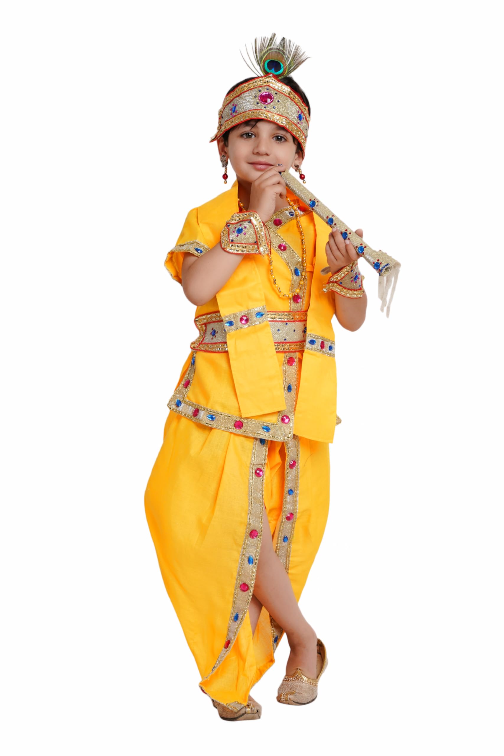 Photo 1 of Kaku Fancy Dresses Bal Krishna Dress Cotton Fabric for Baby Boy & Girl, Janmashtami Dress with Accessories, 1.5-2 Years