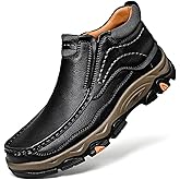 Tokouk Mens Breathable Hand Stitching Leather Slip On Ankle Boots, Classic Outdoor Moccasin Chukka Boots Non-Slip Casual Hiking Boots