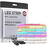 BTF-LIGHTING UL Listed FCOB WS2814 IC RGBW 4000K COB LED Strip 24V DC 5M 896LED/m Flexible Uniform Chasing Color Light 16IC/m