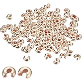 uxcell 200Pcs Crimp Beads Covers, 6.5mm Crimp Bead Knot Covers Round Open Beads End Tips for Jewelry Making DIY, Rose Gold