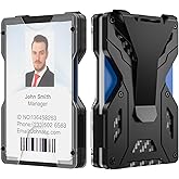 HNHFTT Slim Wallet for Men, Metal Aluminum RFID Blocking Money Clip Wallet with Clear ID Window & ID Card Holder, Minimalist and Carbon Fiber Tactical Design, Anti-Scratch, Holds 15 Cards Plus Cash