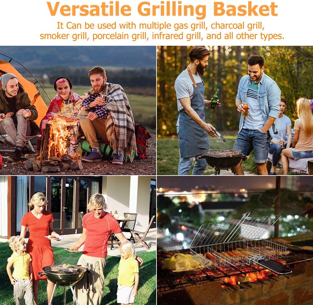 ORDORA Portable Fish Grill Basket, BBQ Grilling Basket for Outdoor Grill, Rustproof 304 Stainless Steel Grill Accessories, Heavy Duty Shrimp Grill Baskets, BBQ Tool for Steak, Potatoes, Chops, Kabob : Garden & Outdoor