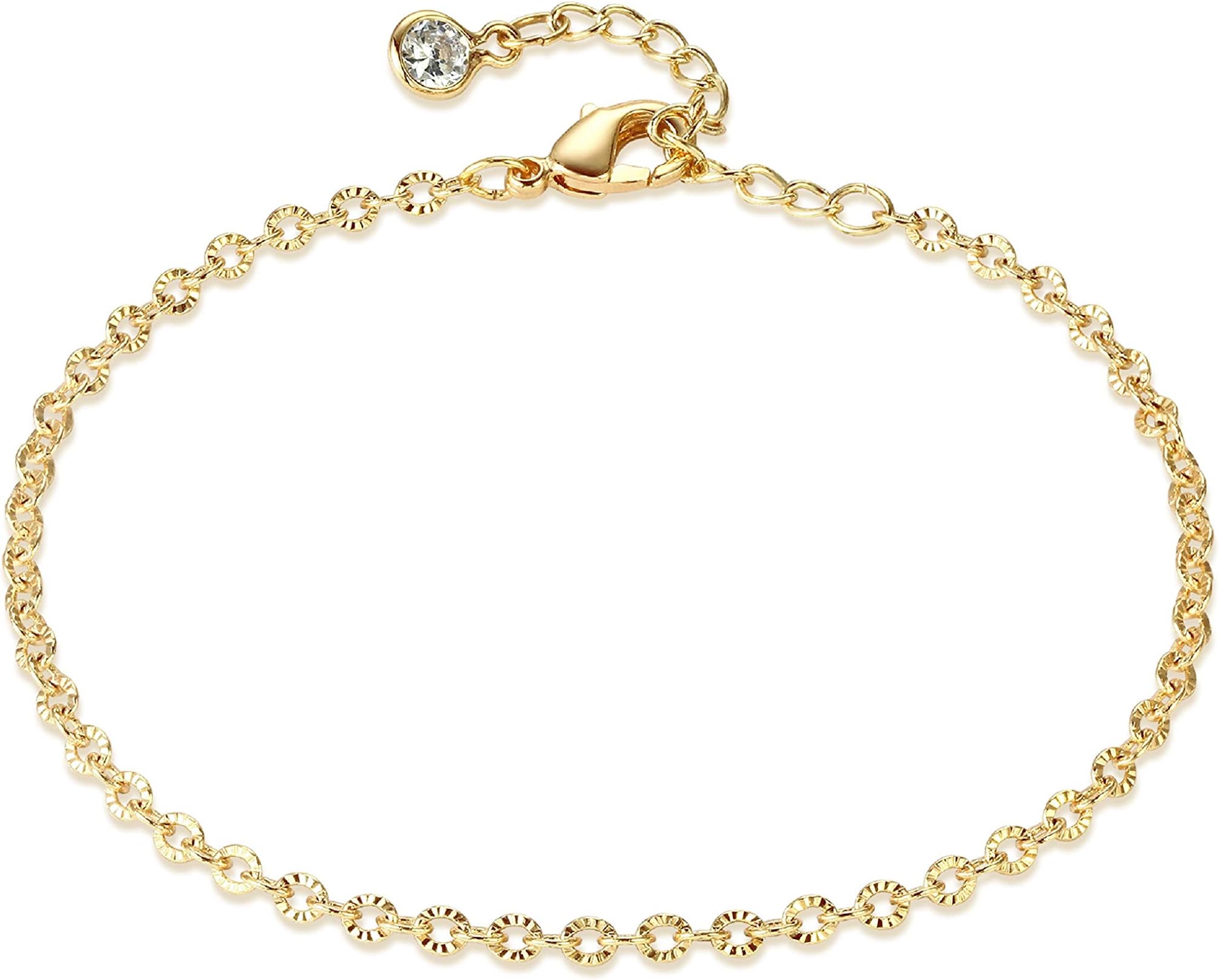 Dremmy Studios Gold Bracelet for Women 18K Gold Filled Dainty Paperclip Cubic Zirconia Disc Coin Star Cable Satellite Bead Pearl Simple Boho Minimalist Stacking Layered Link Jewelry Gift