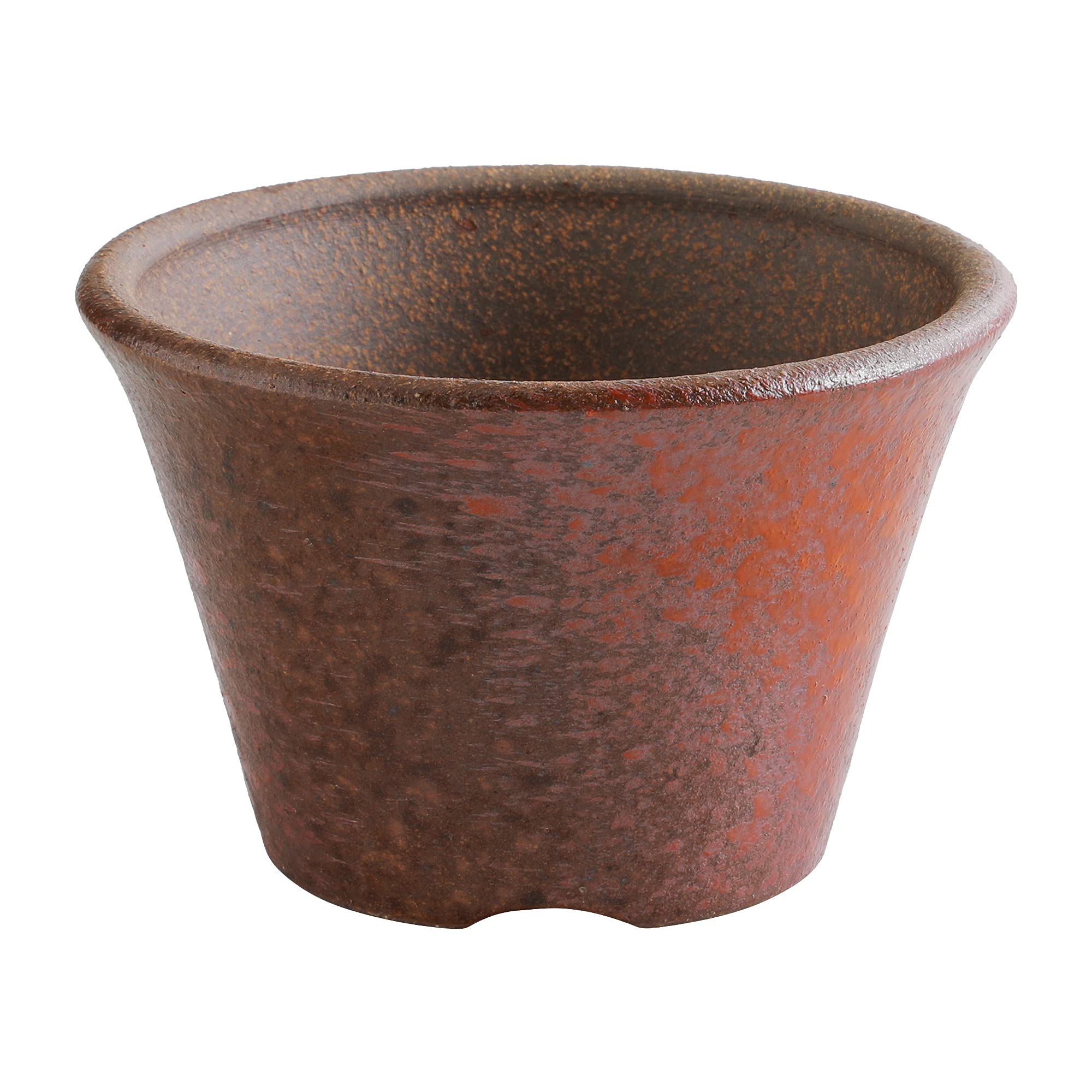 Wazakura Bonsai Pot Banko Series Small Handmade Ceramic 11cm (4.3") Made in Japan, Small Garden and Indoor Plant Pot, Round Flower Vase, For Cactus Plants and Succulent Plants Pot - Red Clay