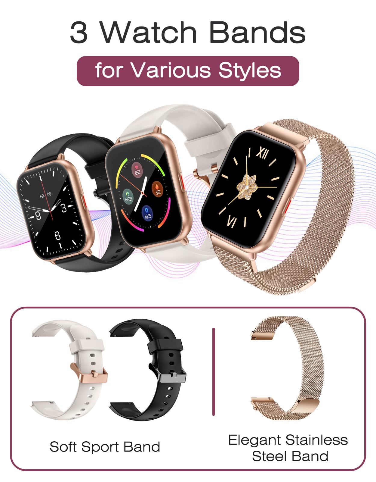 Smart Watches for Women Men (Answer/Make Calls, 3 Bands), 1.85