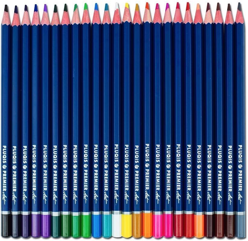Pluqis Premium Art Quality Colored Pencils, Set of 24 Colors, Pre-Sharpened, Artist Grade Pigments for College Students, School Supplies and Adult Coloring Books by Pluqis