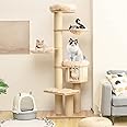 Tangkula Modern Cat Tree, Multi-Level Large Cat Tower w/Cat Condo, Hammocks & Hanging Basket, Tall Cat Tree w/Sisal Posts, Washable Cushions, Wood Cat Trees Towers Indoor Large Cats Natural 75''