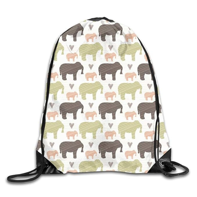 show best Brown Pink and Green Elephant Silhouette Seamless Drawstring Gym Bag for Women and Men Polyester Gym Sack String Ba