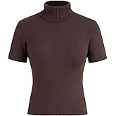 CIDER Women’s Short Sleeve Turtleneck Tops Cute Knit Slim Fit Sweater Blouses Basic Tee