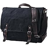 [Upgraded] Vintage Messenger Bag, 15.6 Inch Laptop Crossbody Shoulder Bags, Heavy Water-resistant Canvas Satchel for Men