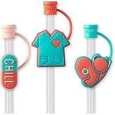 Swig Straw Toppers Set, 3 Reusable Straws with 3 Silicone Straw Covers, Cover Cap with Customizable Length, Compatible with 40oz Tumblers, Tumbler Accessories, Nurse Gifts for Women (Scrub Life)