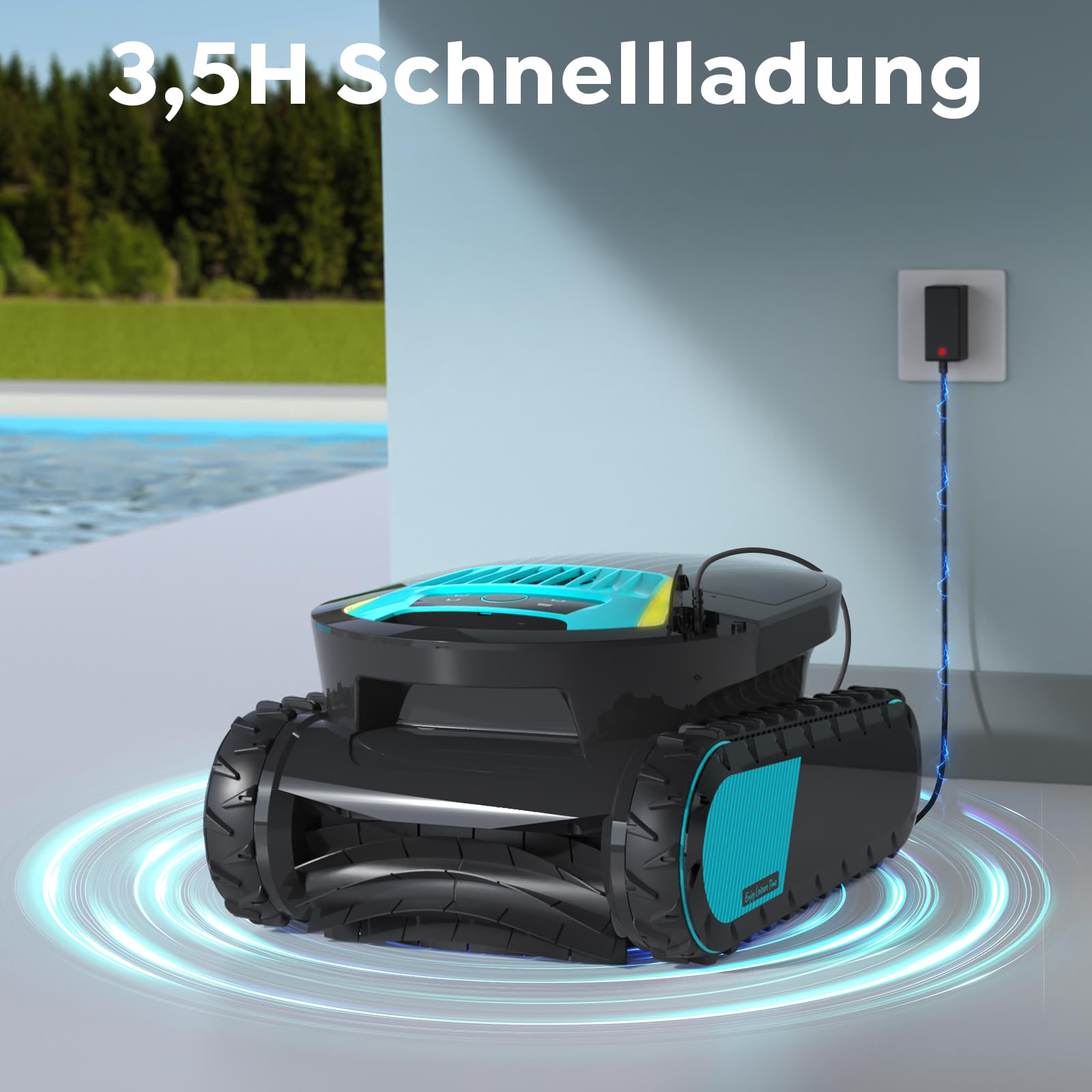 TALOSBO Pleco Pro Poolroboter Akku Wand und Boden, Wasserlinienreinigung, 210 Min Laufzeit, Doppelfilter, 3 Motoren System, Smarte App Steuerung, Kabelloser Poolsauger bis 200 m² 9