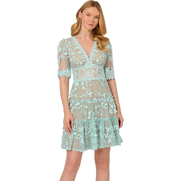 Adrianna Papell Women's Embroidered Bell Sleeve Dress