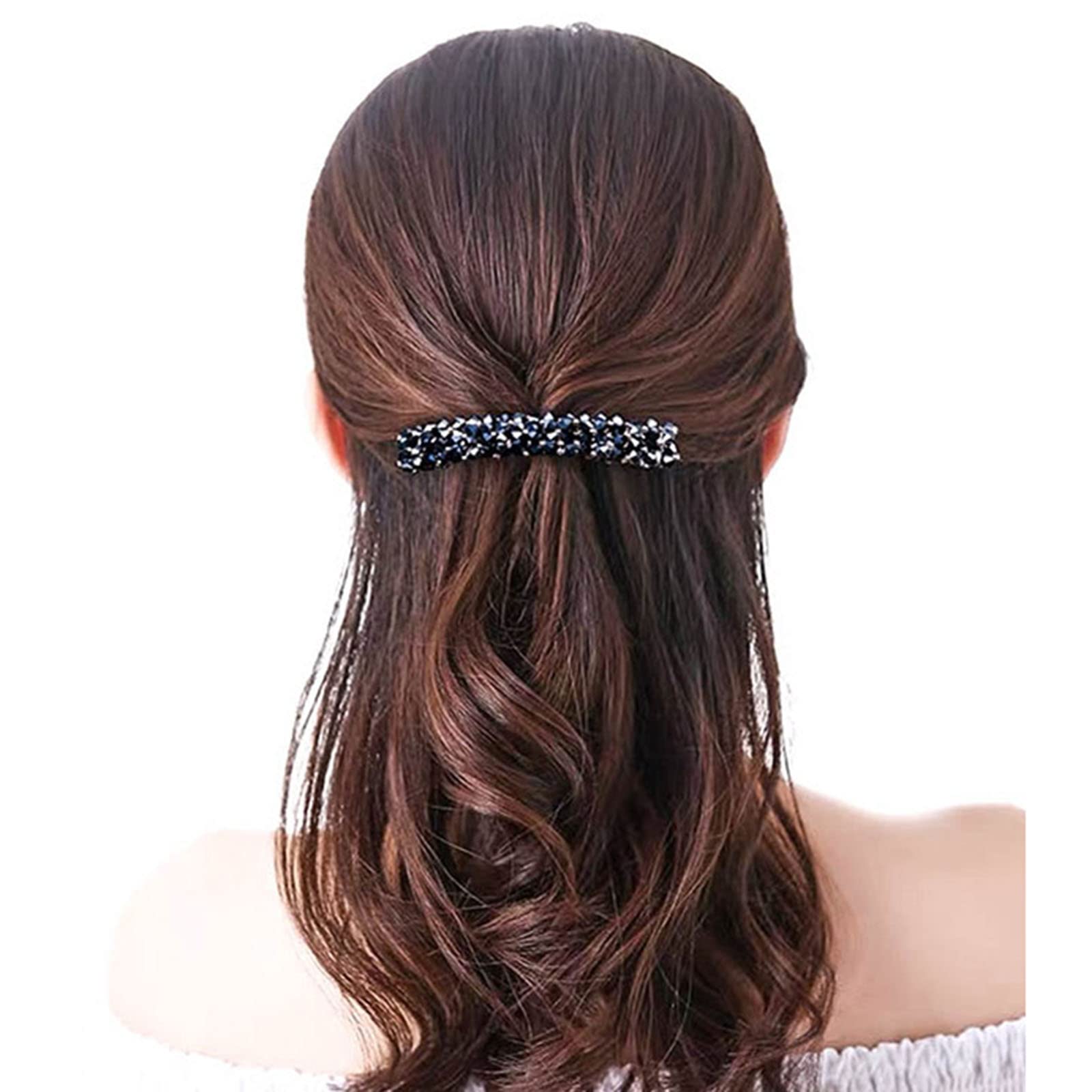 Aneneiceera Crystal Fashion Hair Clip Barrette Rhinestone Silver Hair Barrette Clips Bling Bridal Headwear Head Clip Headpieces Crystal Bride Hair Accessories for Women and Girls (Black)