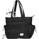 Wytidian 2PCS Women Tote Bag, Puffer Lightweight Shoulder Bags, Quilted Nurse Totes with Zipper for Work, Traveling, College