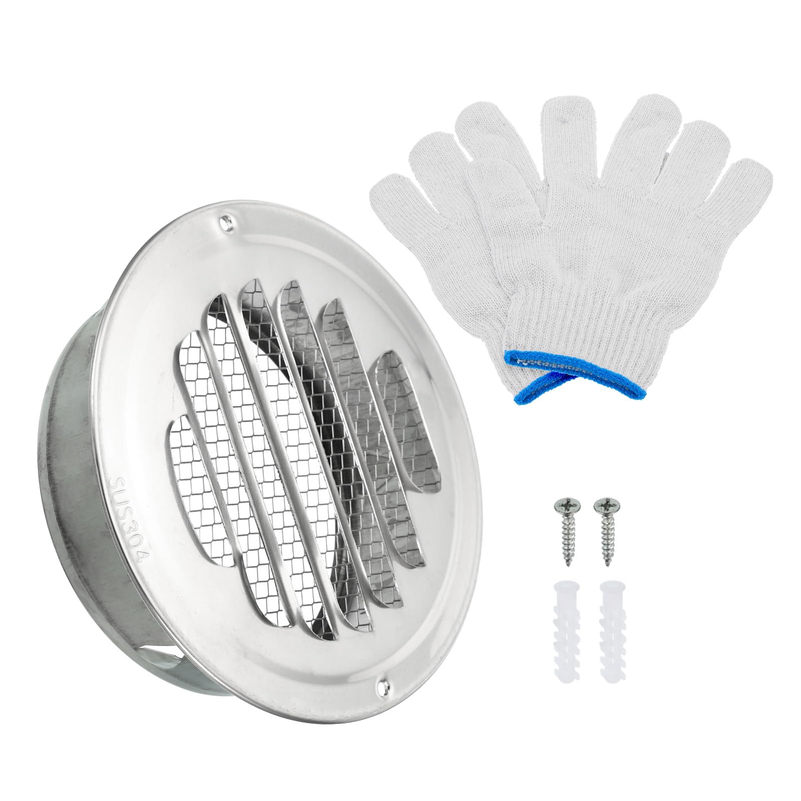 PATIKIL 4.5" Round Soffit Air Vents, 304 Stainless Steel Louver Grille Vent Cover Screen Mesh Air Outlet for Kitchen Bathroom Wall Ceiling Floor Ventilation