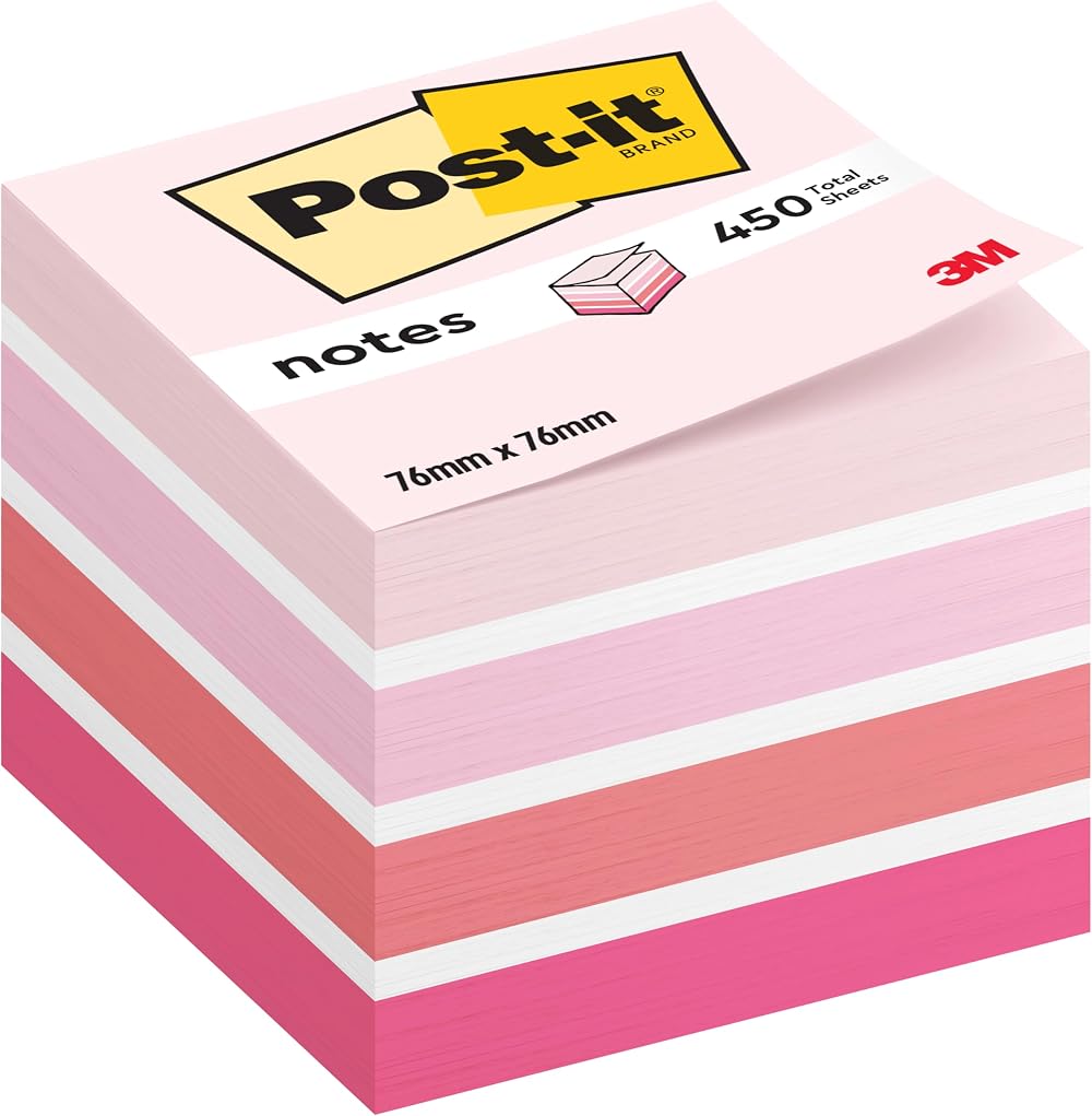 Post-it Notes Cube Pastel Colors Collection 450 Sheets 76 mm x 76 mm Pink White