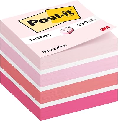 Post-it Notes Cube Pastel Colors Collection 450 Sheets 76 mm x 76 mm Pink White