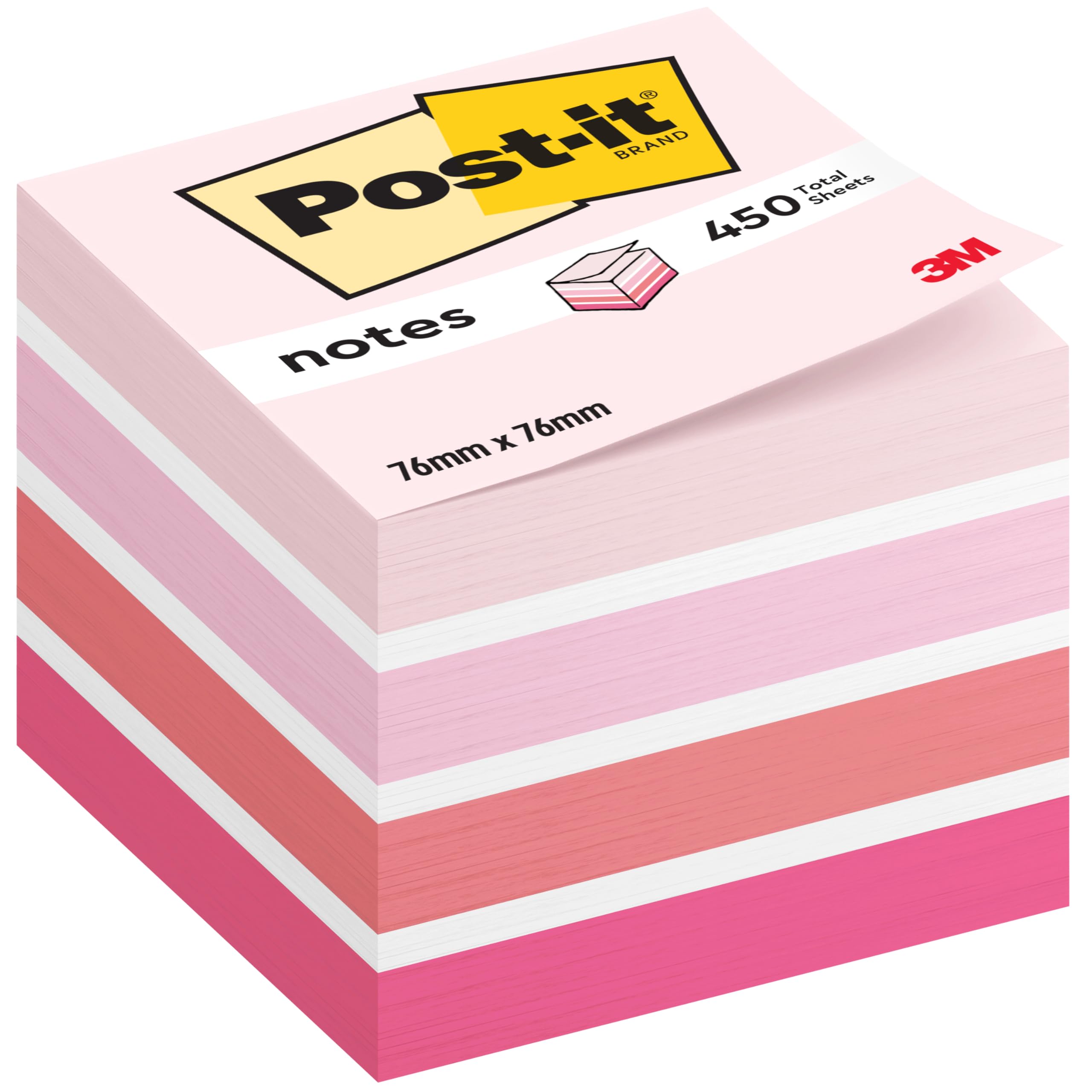 Post-it Notes Cube Pastel Colors Collection, Pack of 1 Pad, of 450 Sheets, 76 mm x 76 mm, Pink, White, Orange Colors - Self-Stick Notes for Note Taking, to Do Lists & Reminders — image 1