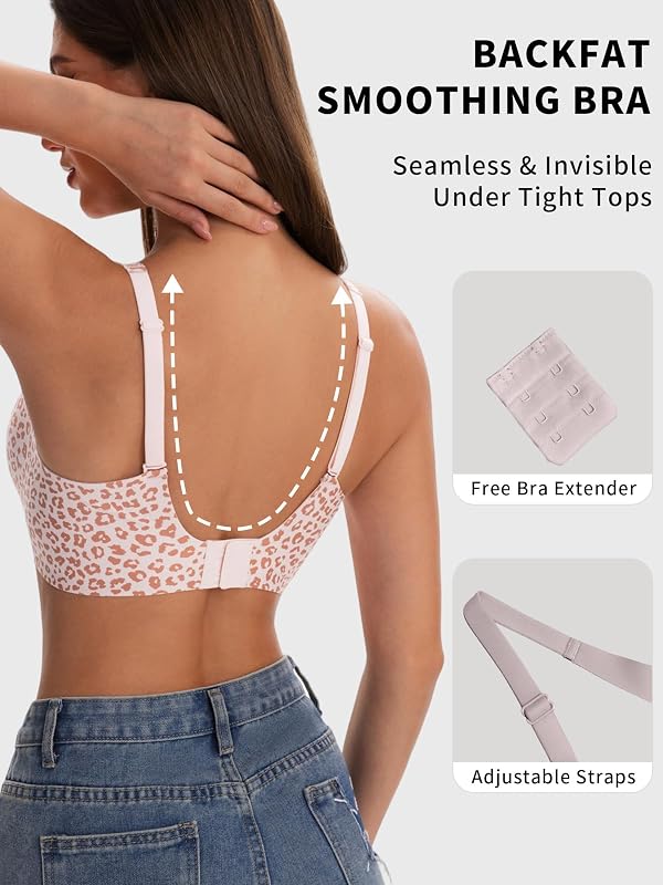 Reggiseno Senza Ferretto Push Up – Reggiseno Donna Imbottito Senza Cuciture, Reggiseno Comodo, Bralette Donna, Jelly Bras, Leopardo Rosa — foto 3 di 6