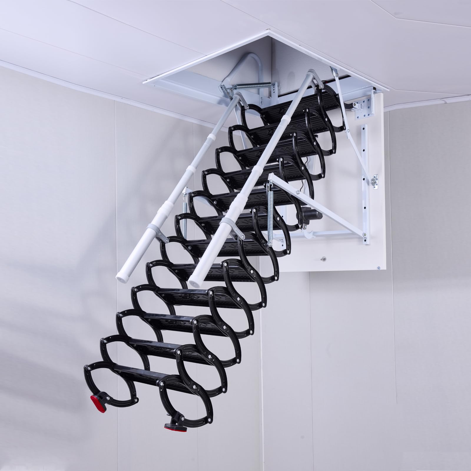 Photo 1 of 12 Steps Electric Attic Ceiling Ladder, Retractable Pull Down System Attic Stair, Invisible Folding Ceiling Loft Ladder with Telescoping Handrail, Extension Steps Staircase for Home(Black, Steps 12)