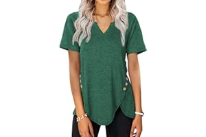 LYLINAN Womens Tops V Neck Tshirts Short Sleeve Button Side Tunics for Women Fashion Summer Clothes S-XXL