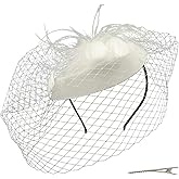 Umeepar Pillbox Fascinator Hat Wedding Tea Party Hat for Women Feather Headband Hair Clip with Veil