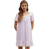 Nanxson Cotton Nightgown for Women Short/Long Sleeve Princess Nightdress Victorian Nightwear Lace Ruffled Nighties with Bow