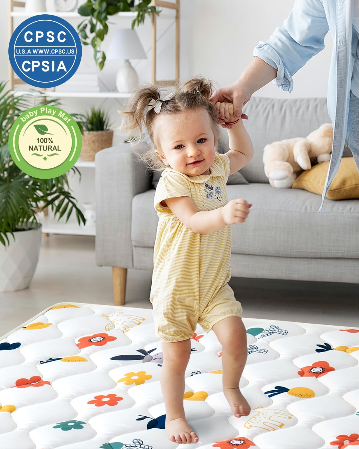 Odorless Premium Foam Baby Play Mat, Soft Microfiber Fabric Crawling Mat for Floor- Comfortable and Hypoallergenic, Non-Slip Cushioned Floor Playpen mat for Infants,Babies,Toddlers