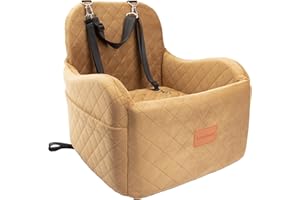 Lealchum Dog Booster Car Seat for Small/Medium Dogs,Puppy Booster Car Seat with Ultra Soft Fabric,Fully Detachable and Washable Car Seat for Dogs,Easy to Install(Coffee, Medium)