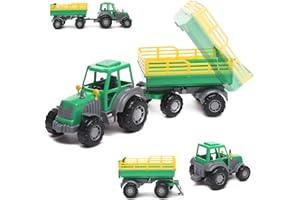 CO-T Toy Tractor with Farm Trailer - Tractor Toys for 2 Year Old Boys - 17" Toddler Tractor - Big Green Tractor Trailer Toy