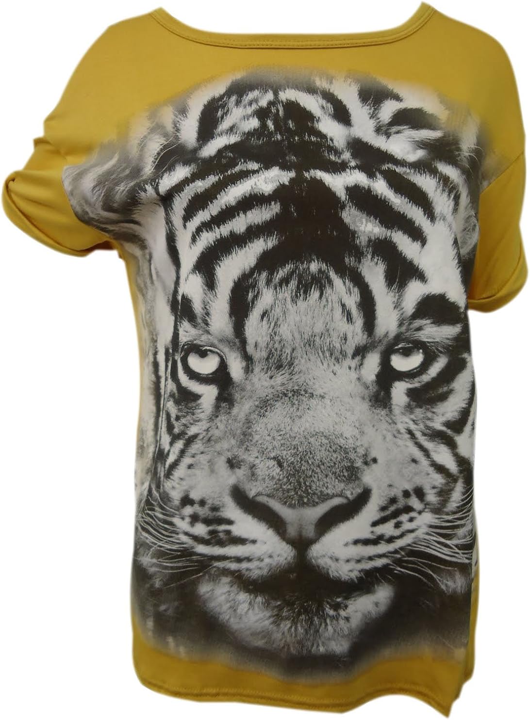 LADIES MUSTARD TIGER PRINT TSHIRT TOP 814 Amazon.co.uk Clothing
