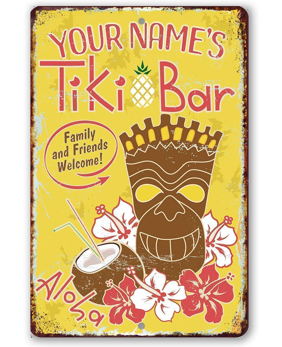 Personalized Tiki Bar Durable Metal Sign 8" x 12" or 12