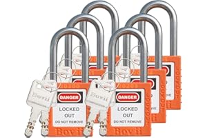 Boviisky Safety Padlock Set, Lockout Tagout Locks, 6 Pcs Orange Keyed Different Locks, 2 Keys per Lock, for Lock Out Tag Out Stations and Devices