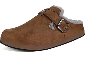 HSYOOES Fur Lined Clogs for Women Men | Suede Winter Slippers with Arch Support | Slip on Mules Potato Shoes with Removable Cushion Footbed | Warm Home House Shoes