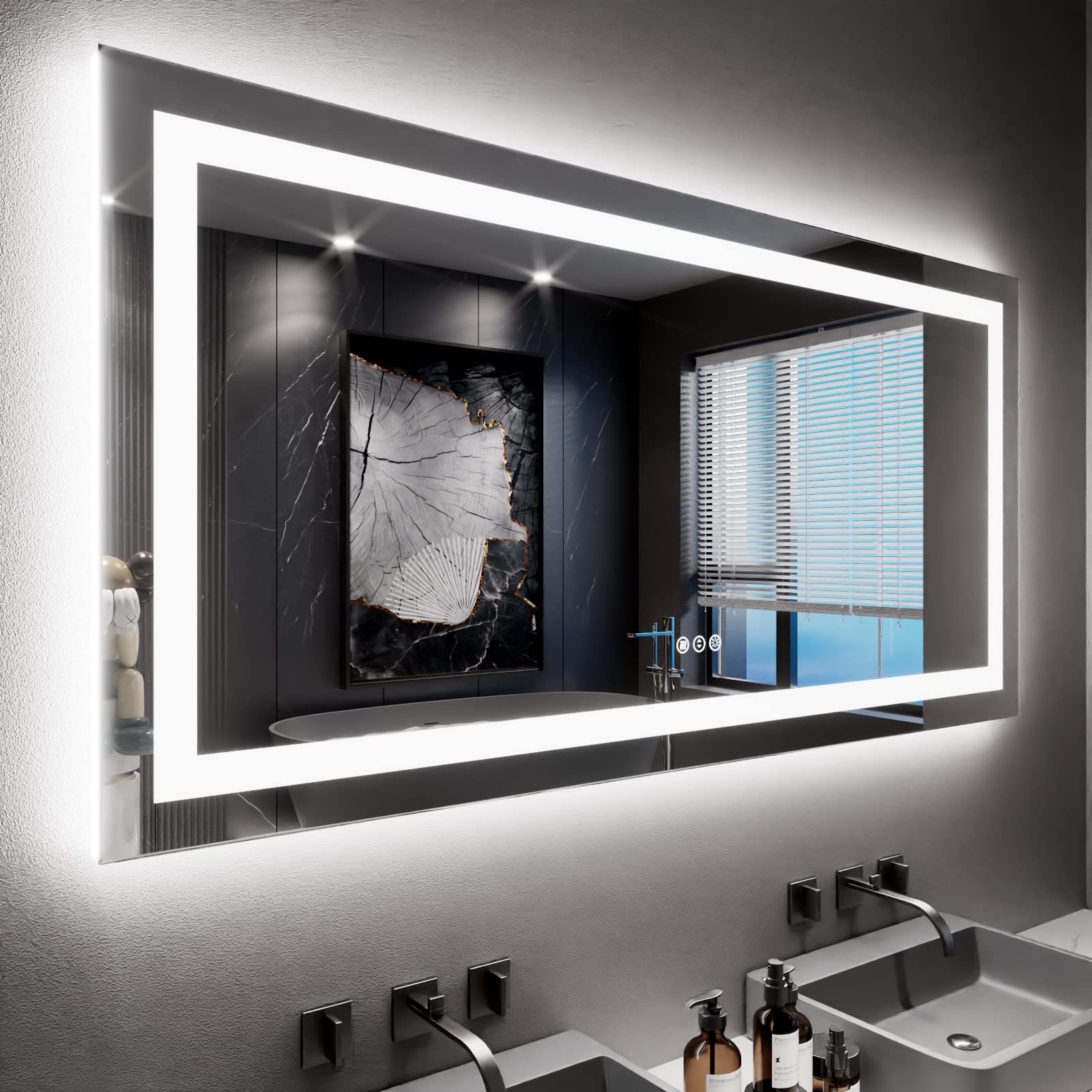 Photo 1 of LOAAO 60X30 LED Bathroom Mirror with Lights, Anti-Fog, Dimmable, Backlit + Front Lit, Lighted Bathroom Vanity Mirror for Wall, Memory Function, Tempered Glass, ETL Listed