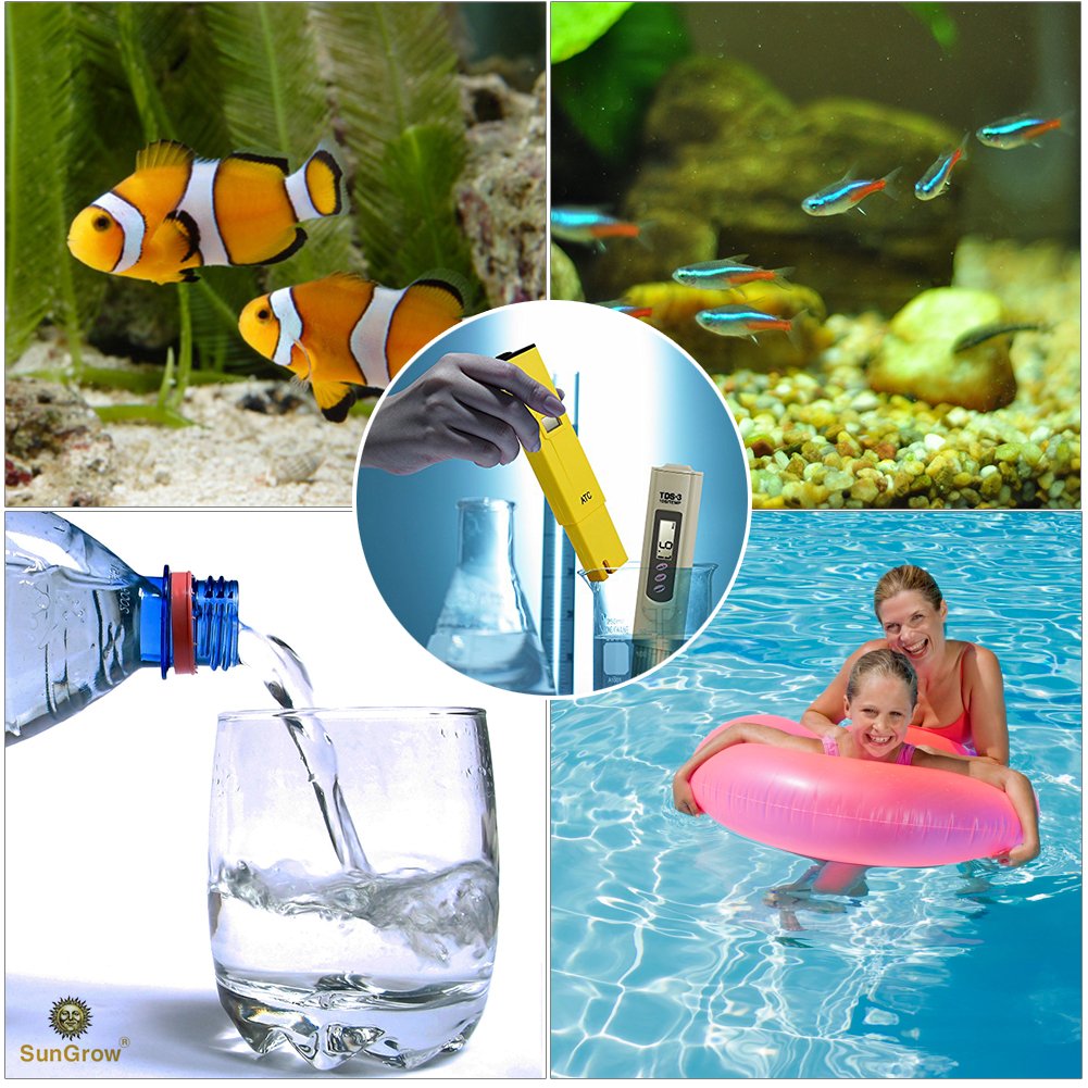 Digital PH and TDS Meter Set by SunGrow - Highly accurate readings - Lightweight, portable & Easy to read LCD screen: Monitor hydroponics, aquarium, fruit, tap water, pool water - Batteries included