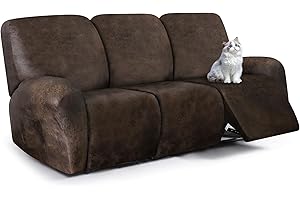ANARACHON Leather Look Recliner Couch Cover, 8-Pieces Stretch Recliner Sofa Covers, Soft Reclining Slipcover, Washable Furniture Protector for Pets (3 Seater, Brown)