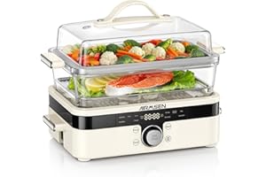 AIRMSEN Glass Food Steamer for Cooking - 8.5QT Vegetable Steamer with 2-Tier Stainless Steel Trays, 1200W Super Fast Heating 
