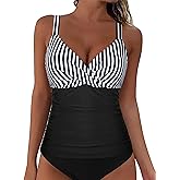 Hilor Women's Underwire Tankini Top Ruched Tummy Control Bathing Suit Tops Push Up Top Swimsuit Front Twist Swim Top Only