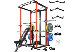 RitFit Garage & Home Gym Package Includes 1000LBS Power Cage with Optional LAT Pull Down or Cable Crossover System, Weight Bench, Weight Plates Set with Olympic Barbell