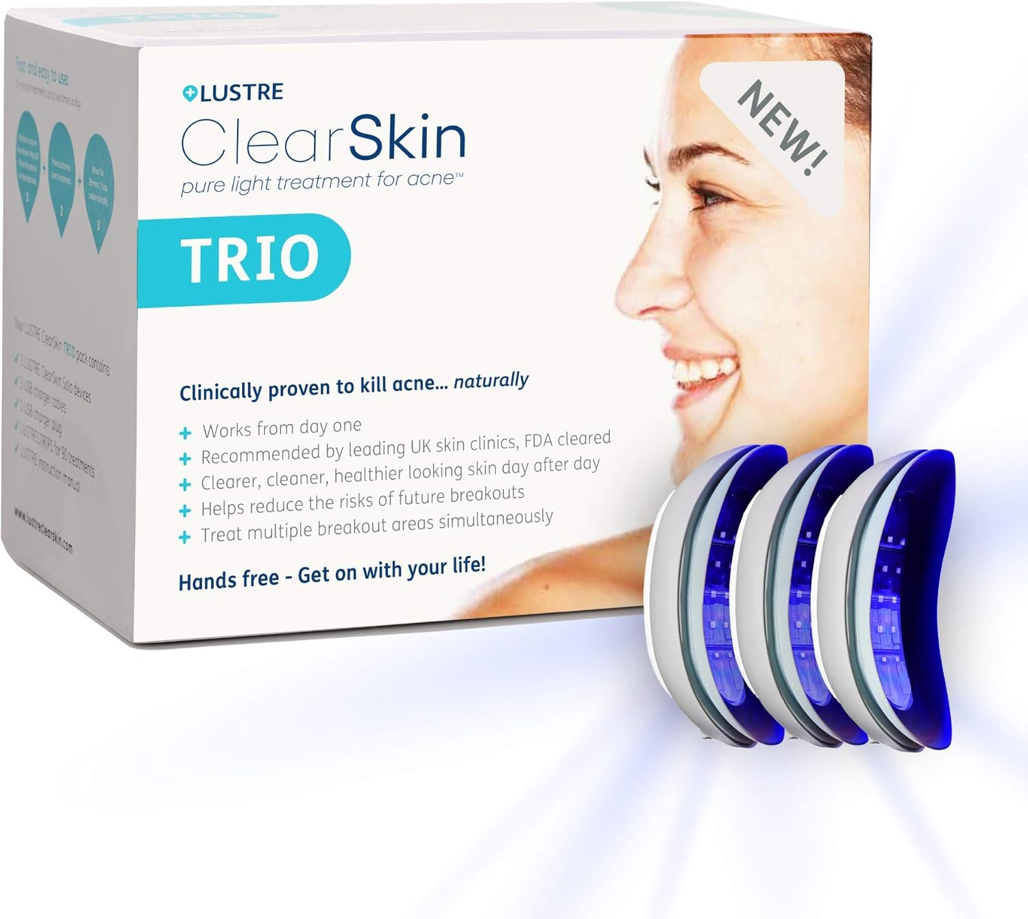 LUSTRE ClearSkin TRIO Blue Light Acne Treatment Device | For Face and ...